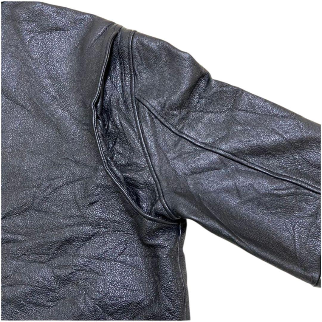 2XL✨Eddie Bauer 牛革 ロゴファスナー レザーライダースジャケット