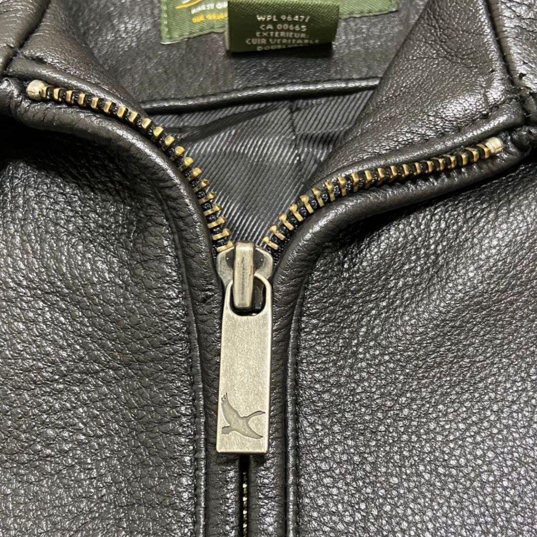2XL✨Eddie Bauer 牛革 ロゴファスナー レザーライダースジャケット