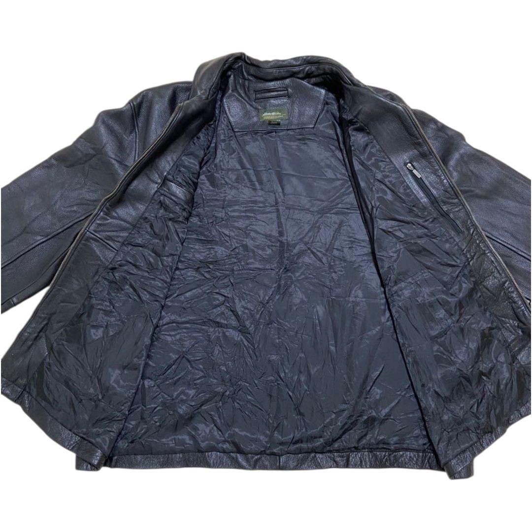 2XL✨Eddie Bauer 牛革 ロゴファスナー レザーライダースジャケット