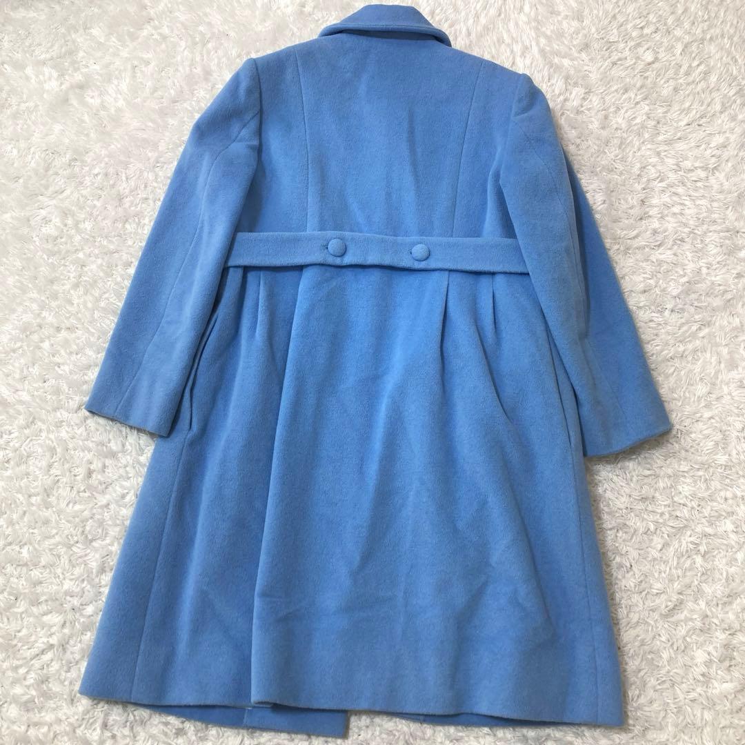 美品♡ ファミリア ロングコート お花 女の子 水色 アンゴラ混 ウール 140