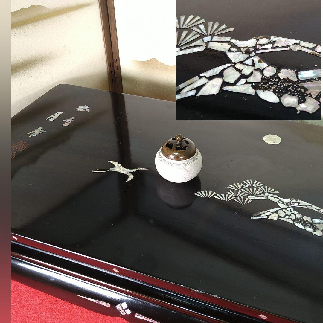 AA131 螺鈿 平卓鶴松めでた図 香炉付 飾り台 花台 香台 植木台