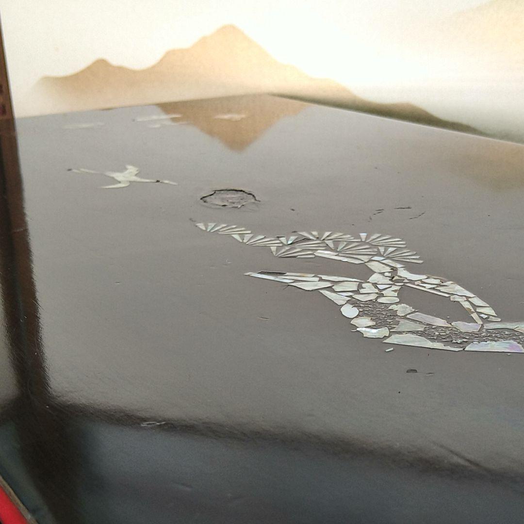 AA131 螺鈿 平卓鶴松めでた図 香炉付 飾り台 花台 香台 植木台