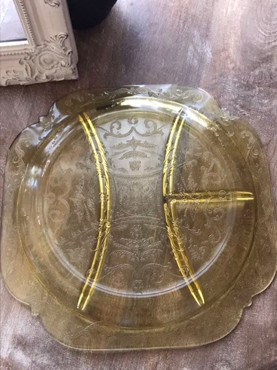 フェデラルグラス　マドリッド　イエロー　3コンパートメントプレート