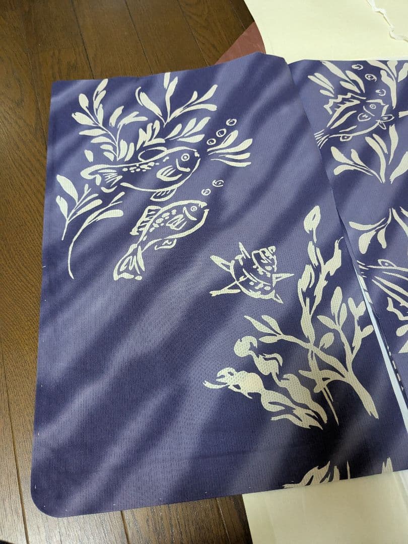 未使用 ☆ レディース 浴衣 パープル 紫 魚 貝 海 仕立て上がり