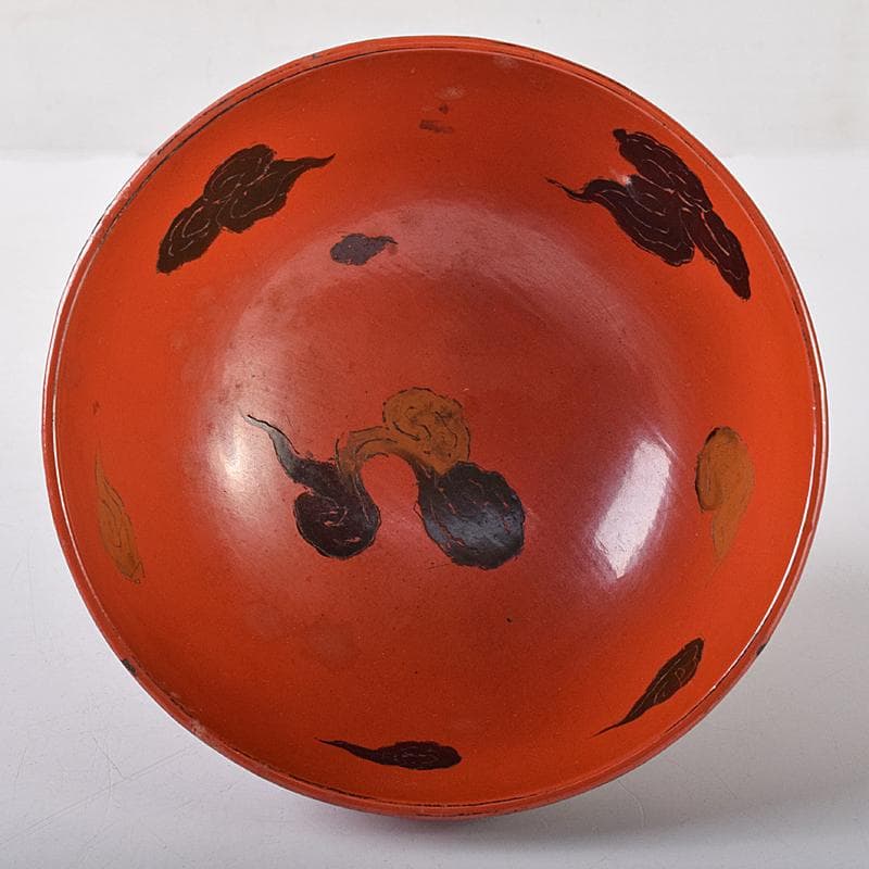 古民具　根来塗　雲龍文彫　椀　時代箱付　V　R8441