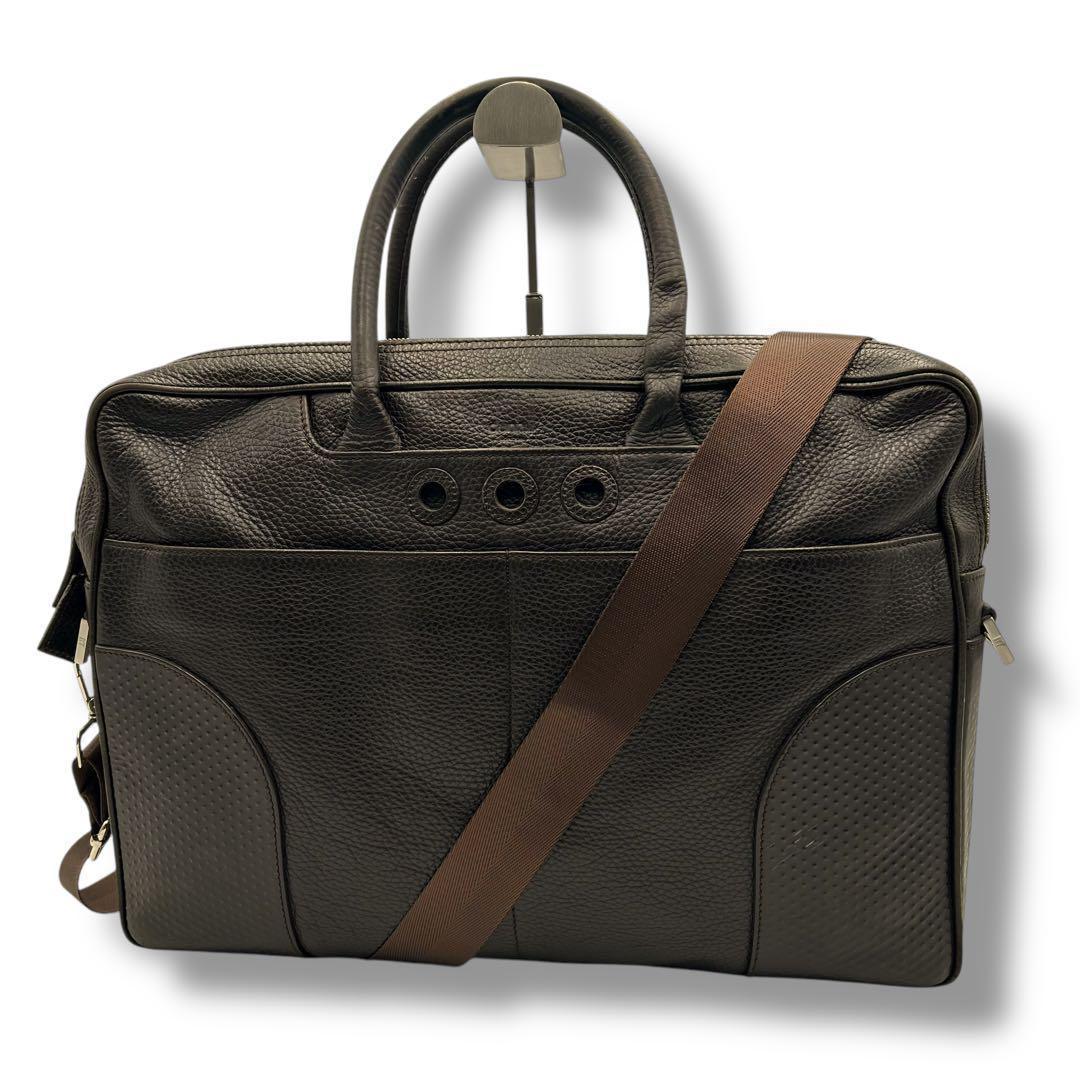 美品 dunhill 2way ビジネスバッグ シボ革 ダークブラウン