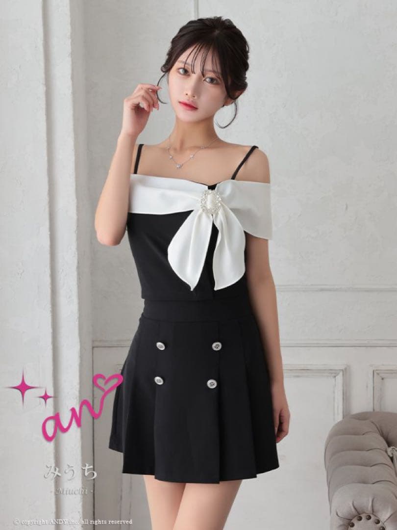 新品　an アン　ドレス　リボン　オフショル　フレア　セットアップ　ブラック　黒