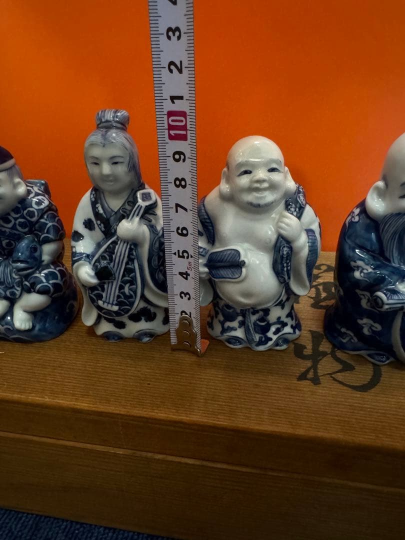 1573  源右衛門 染付七福神 置物 青  共箱 縁起物 オブジェ 飾り物