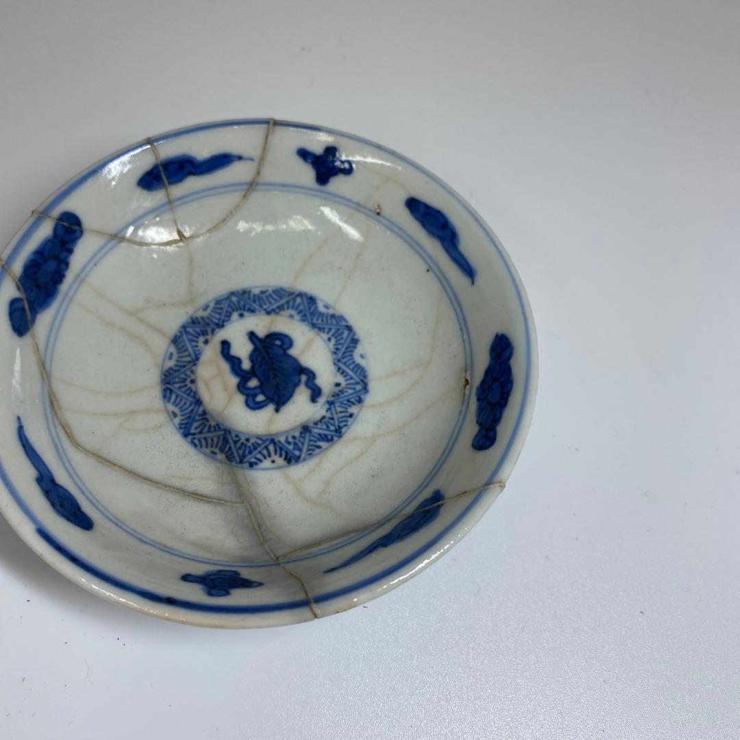 専用中国明末清朝時新渡青花蓋茶碗9客と身1点　木箱　東Y7-0303☆2Fトニカ