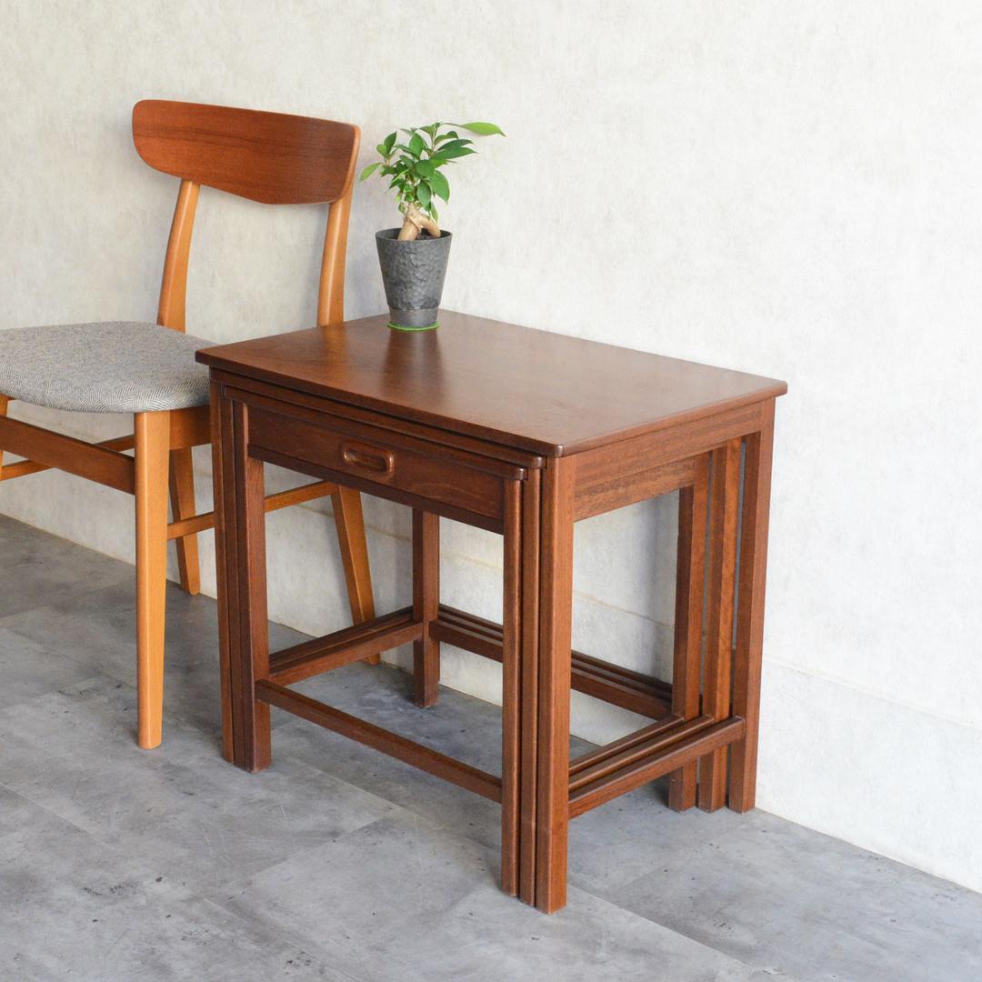 ヴィンテージ チーク ネストテーブル 抽斗付 サイドテーブル ナイトテーブル