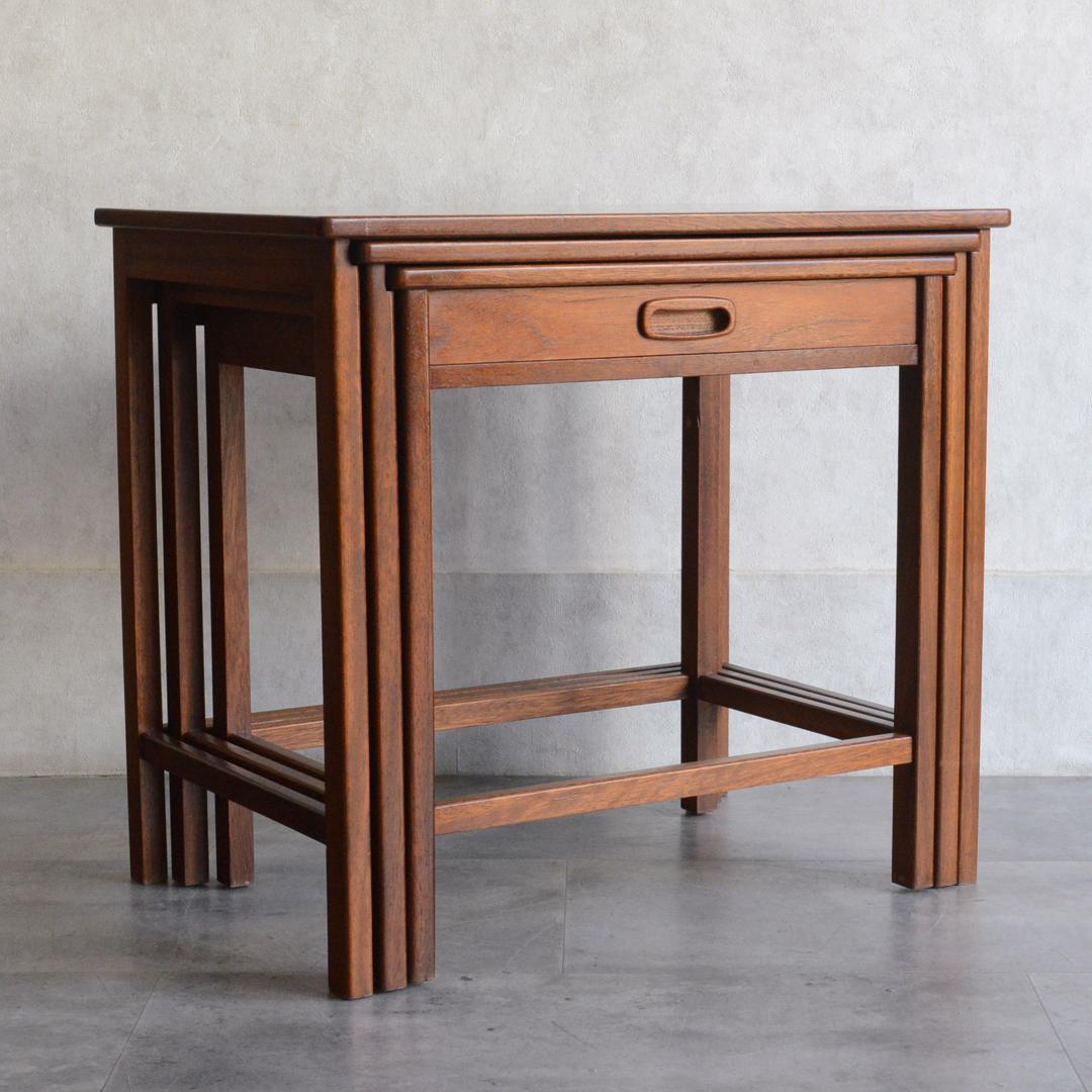 ヴィンテージ チーク ネストテーブル 抽斗付 サイドテーブル ナイトテーブル