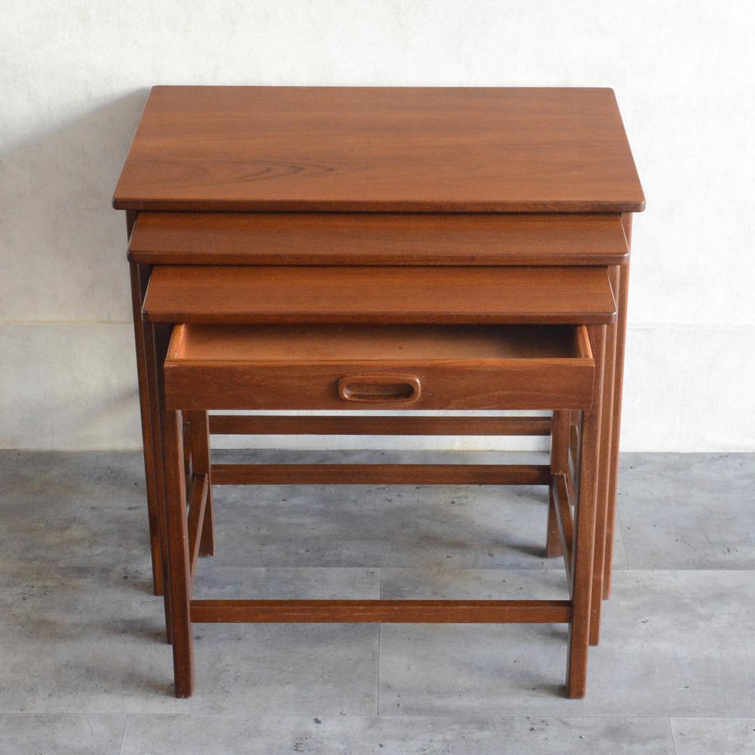 ヴィンテージ チーク ネストテーブル 抽斗付 サイドテーブル ナイトテーブル