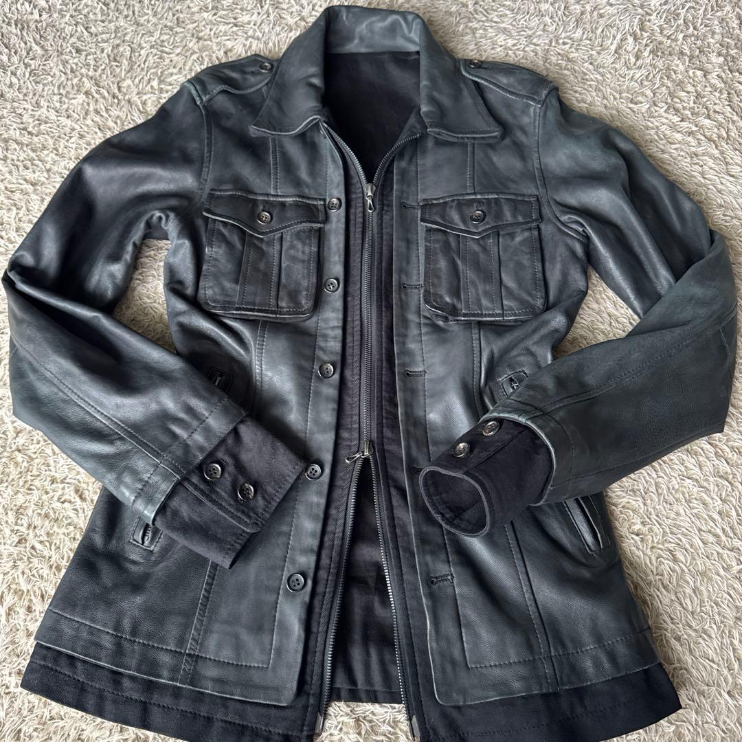 SHELLAC シェラック　レザージャケット　異素材切り替え　ブラック　y2k