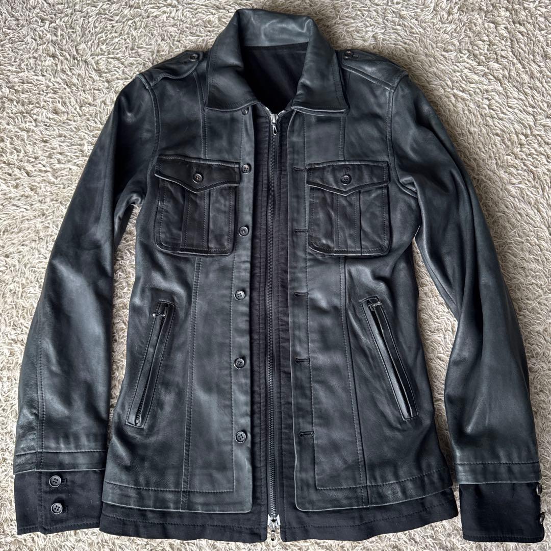 SHELLAC シェラック　レザージャケット　異素材切り替え　ブラック　y2k