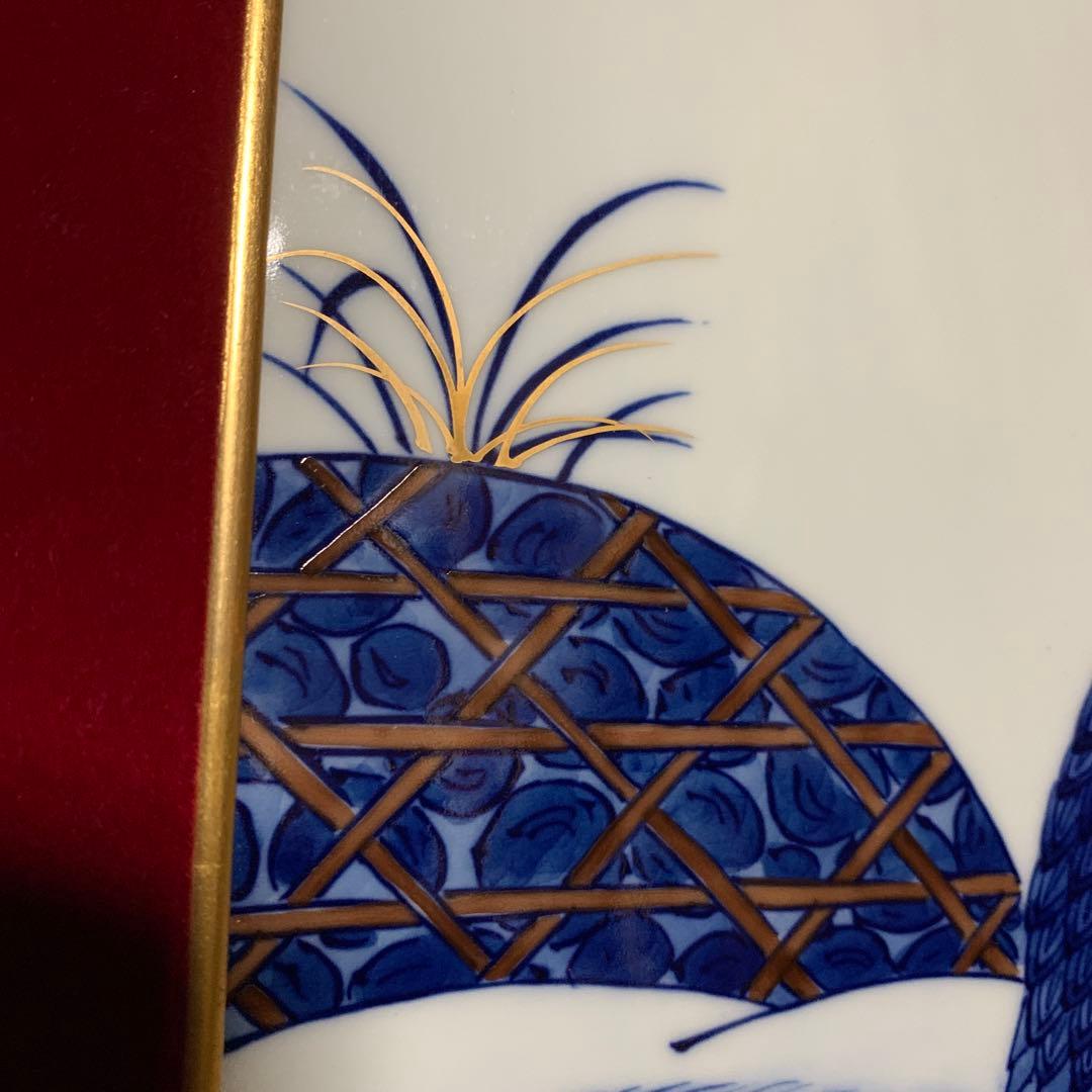 有田焼 源右衛門窯 陶額 陶板画 鶉 金彩染付 染錦粟に鶉絵