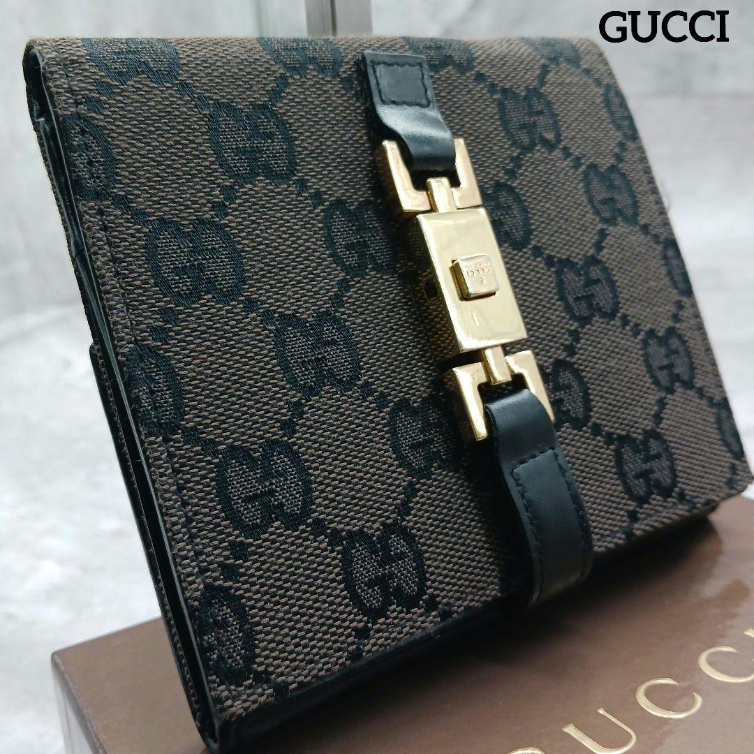 ✨極美品✨ グッチ 二つ折り ミニ財布 ジャッキー GG柄 GGライン ブラウン