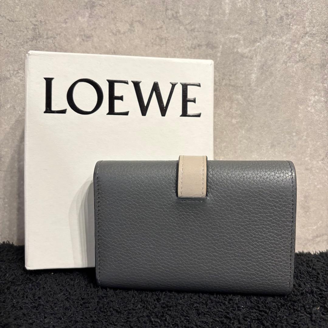 美品 LOEWE ロエベ バーティカルウォレット スモール グレイ グリーン