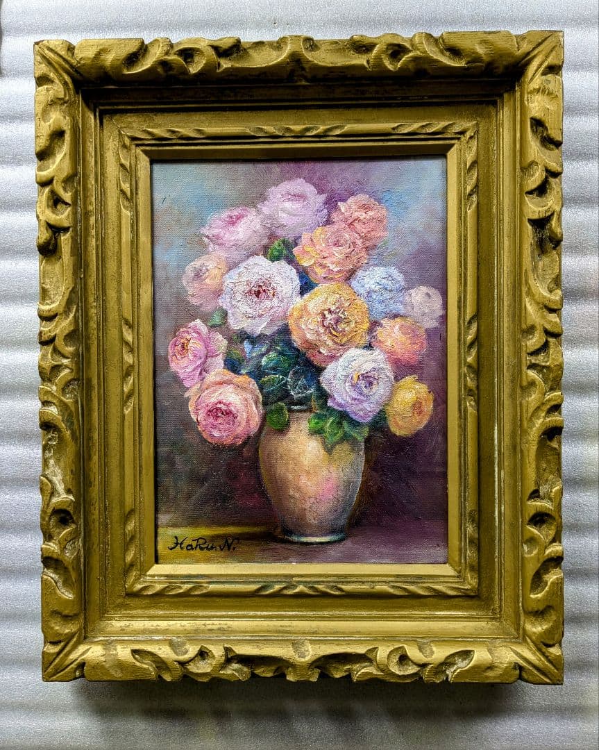 画家haru☆油彩画☆薔薇☆F４号☆真作、原画、一点物＊静物画☆