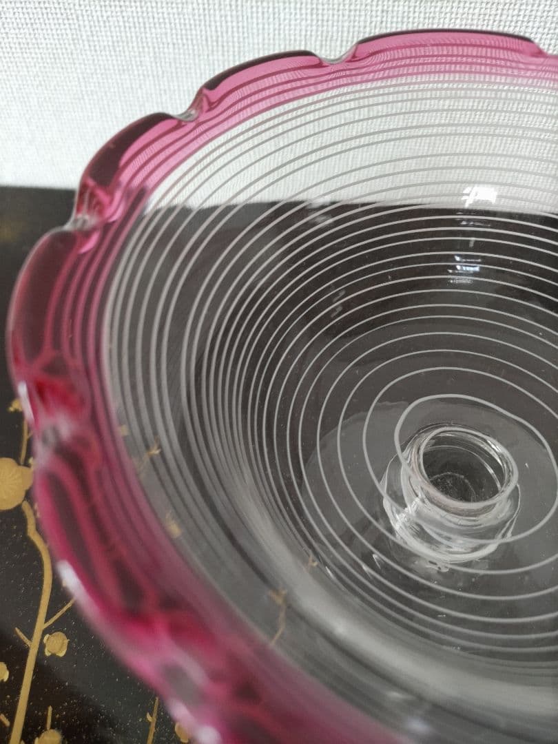 氷コップ　金赤べり　糸巻き輪花型　明治〜大正期