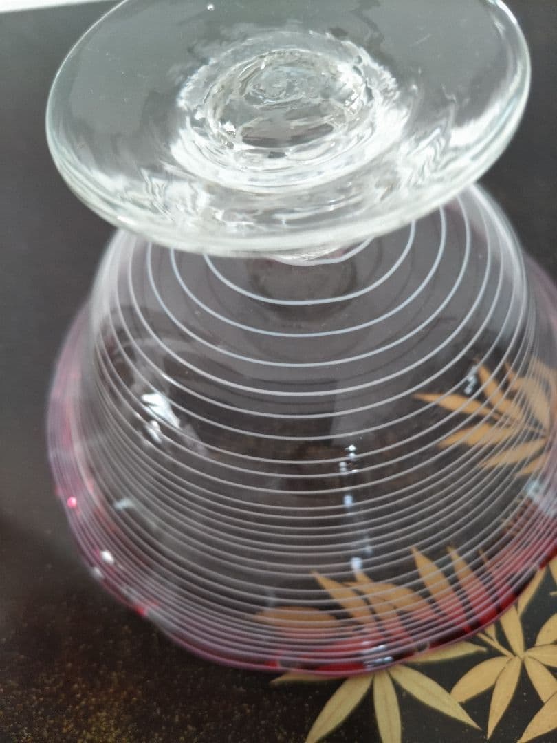 氷コップ　金赤べり　糸巻き輪花型　明治〜大正期