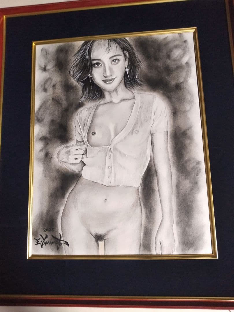 裸婦、美人画6Fしなり、山本英二、肉筆、真作、１点物、額縁、高塚省吾、森本草介。