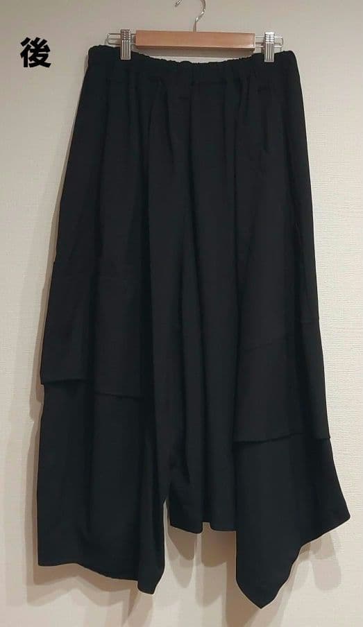 タグ付【MOYURU 萌】モユル 変形パンツ アシンメトリー ウエストゴム 黒