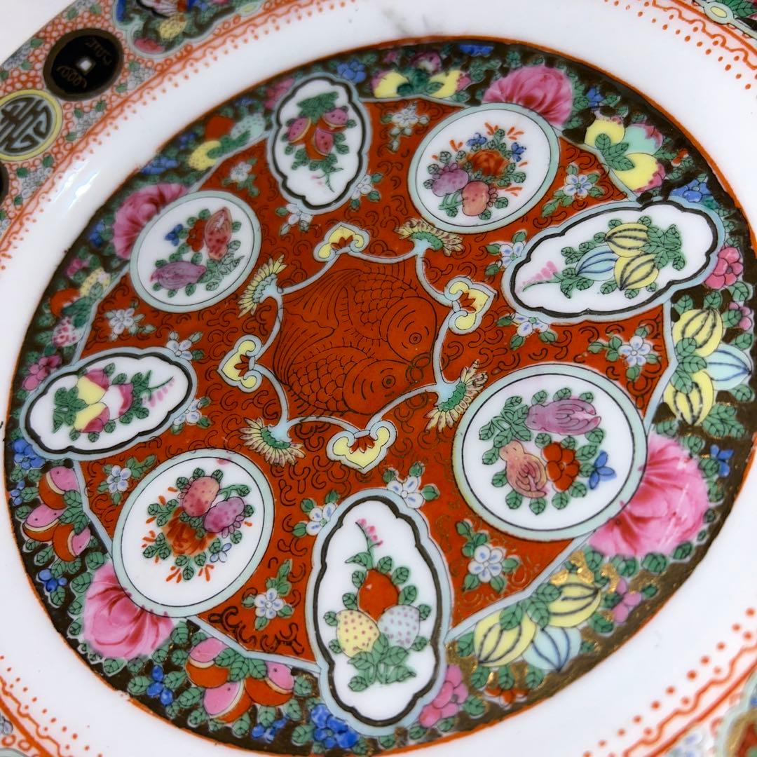 粉彩果実紋盤　中国廣彩銘　 陶磁器　約25cm 中国　古玩　商品購入要コメント
