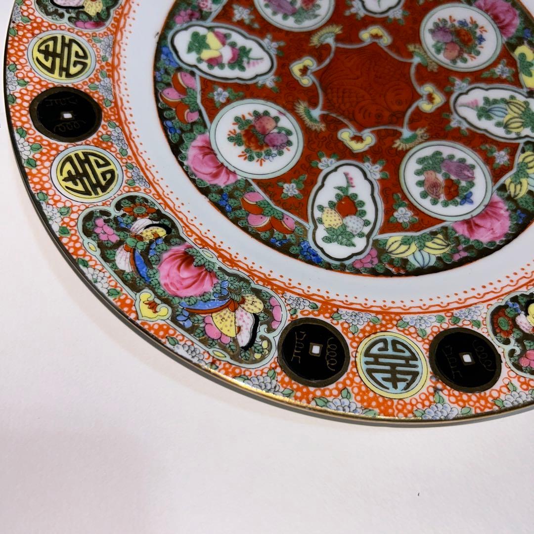 粉彩果実紋盤　中国廣彩銘　 陶磁器　約25cm 中国　古玩　商品購入要コメント