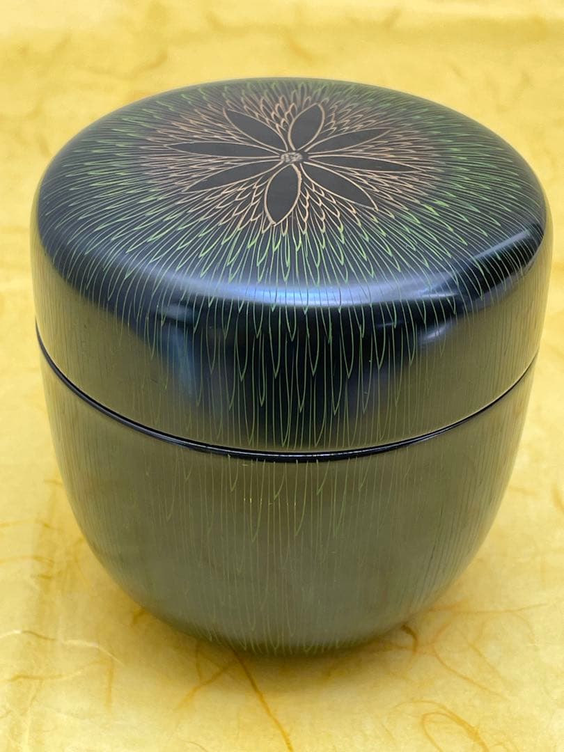 棗 大棗 菊毛彫 中村湖彩作 花模様 桐箱付き 茶道具 裏千家 表千家 工芸品