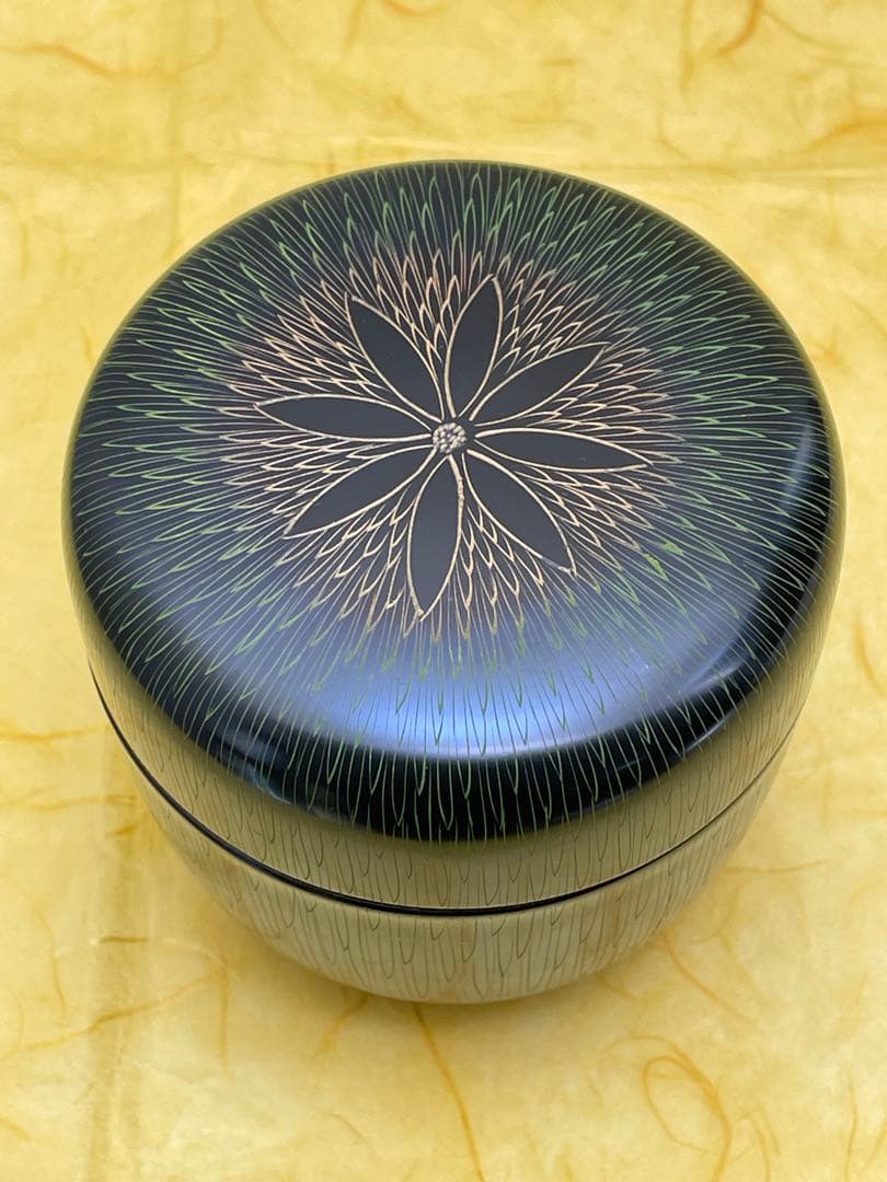 棗 大棗 菊毛彫 中村湖彩作 花模様 桐箱付き 茶道具 裏千家 表千家 工芸品