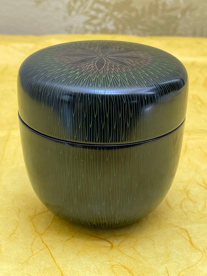 棗 大棗 菊毛彫 中村湖彩作 花模様 桐箱付き 茶道具 裏千家 表千家 工芸品