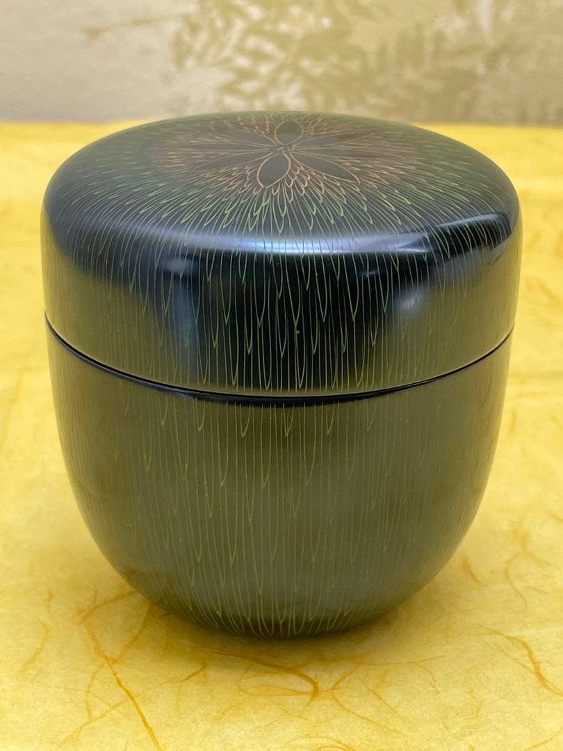 棗 大棗 菊毛彫 中村湖彩作 花模様 桐箱付き 茶道具 裏千家 表千家 工芸品