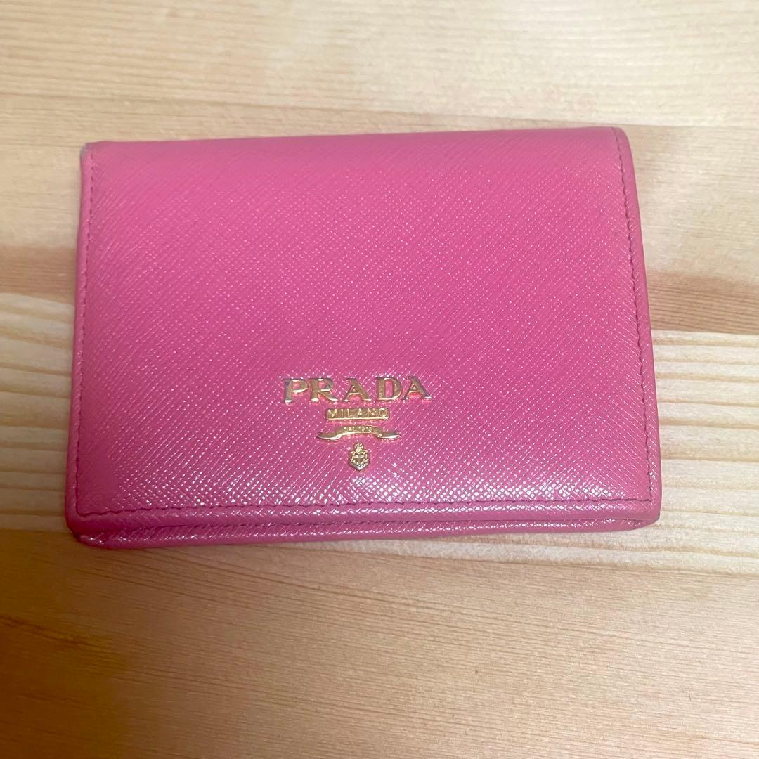 【美品】PRADA プラダ　二つ折り　サフィアーノ　ピンク　バイカラー