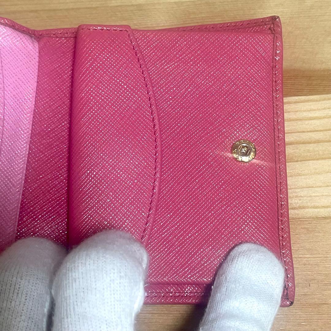 【美品】PRADA プラダ　二つ折り　サフィアーノ　ピンク　バイカラー
