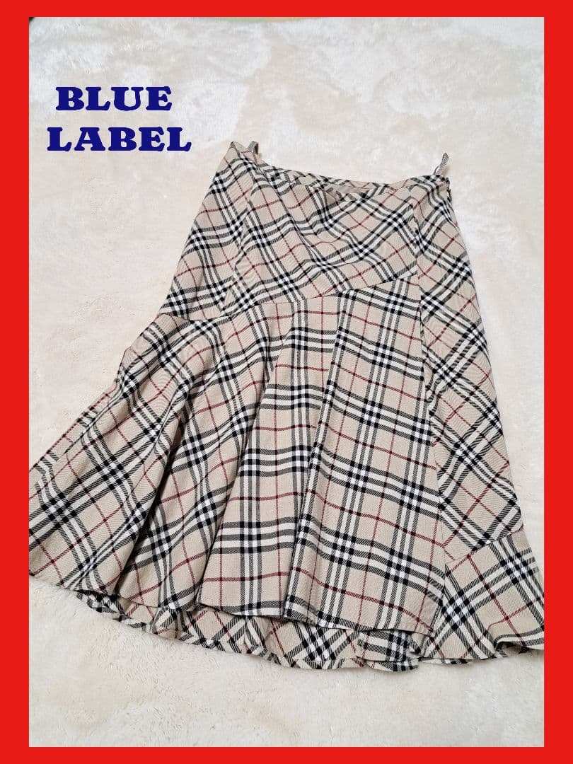 バーバリーブルーレーベル　ひざ丈スカート　ノバチェック　フレア　コットン　38