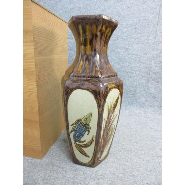 琉球やちむん魚文六角瓶 [B27001]