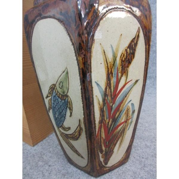 琉球やちむん魚文六角瓶 [B27001]