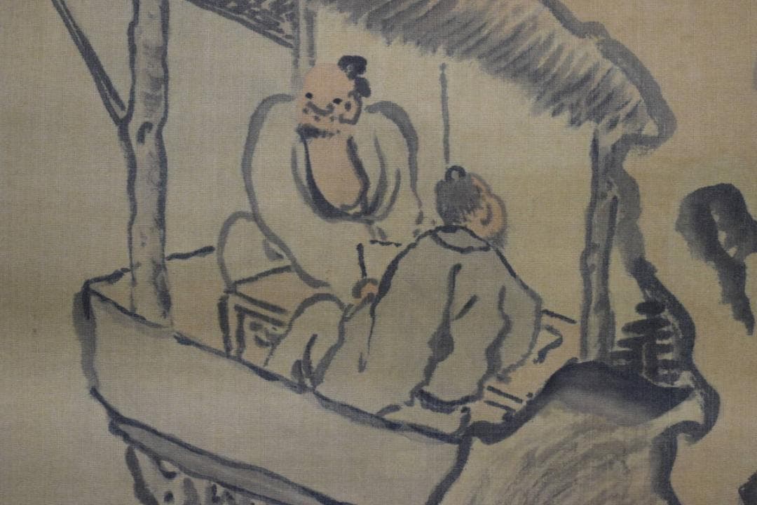 模写/池大雅/山水人物図/杉題箱二重箱付/布袋屋掛軸HG-48