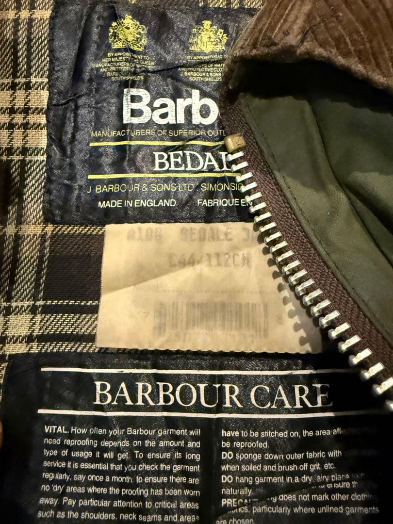 バブアーBarbour オリーブグリーンジャケット　オイルドコットン　ビンテージ