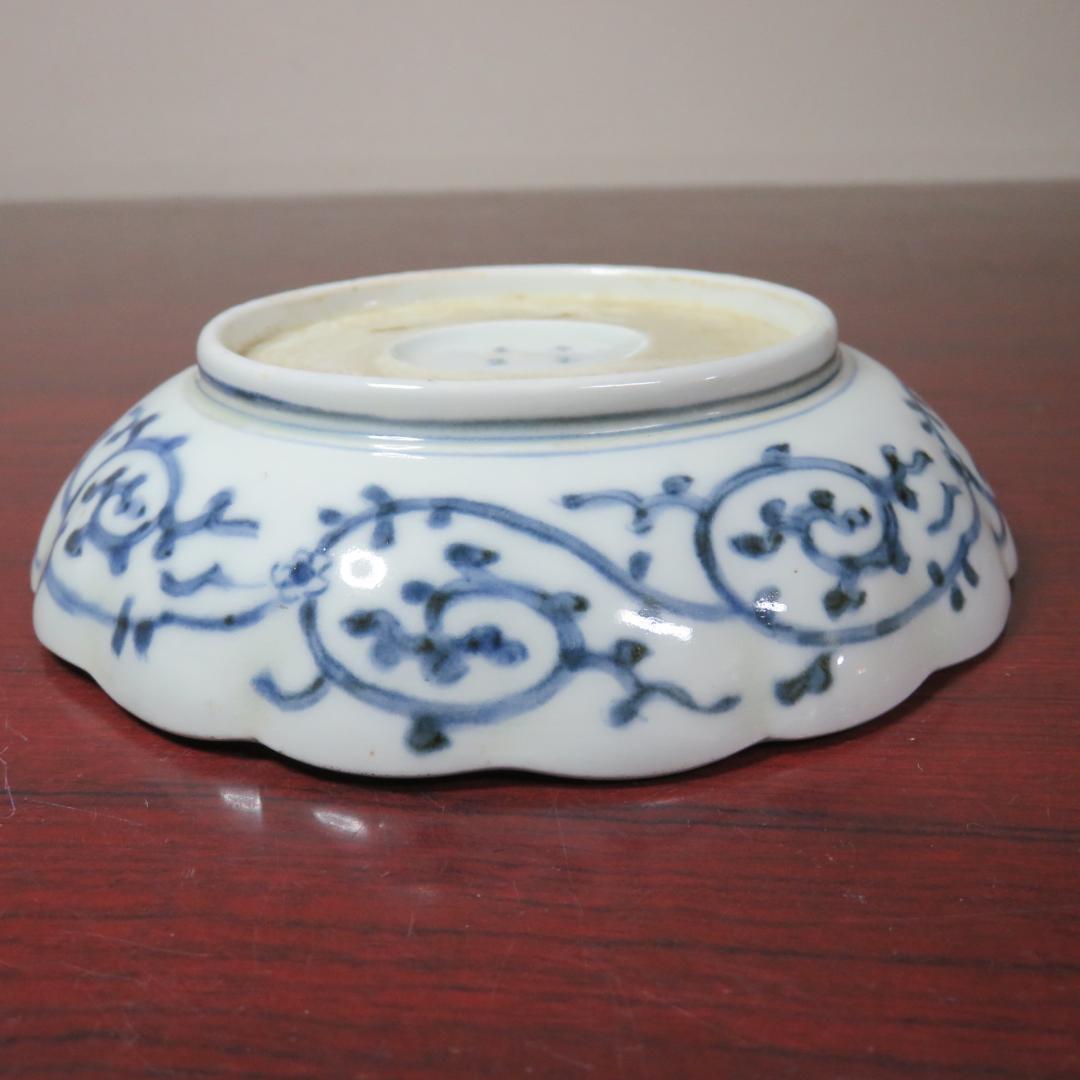 皿 2枚 なます皿 微塵唐草 染付 松竹梅 冨貴長春 窯傷 江戸