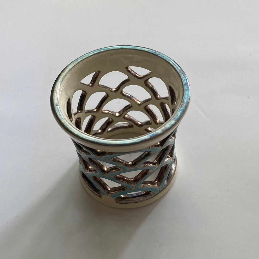 蓋置　青海波　銀彩　京焼　手塚充　木箱あり