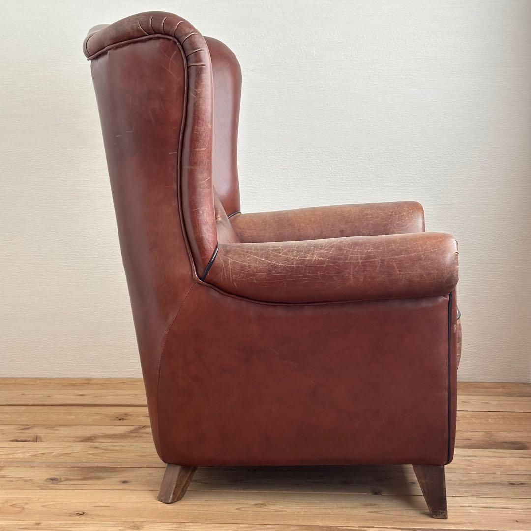 ヴィンテージ　ブラウンレザー　ウィングバックソファ