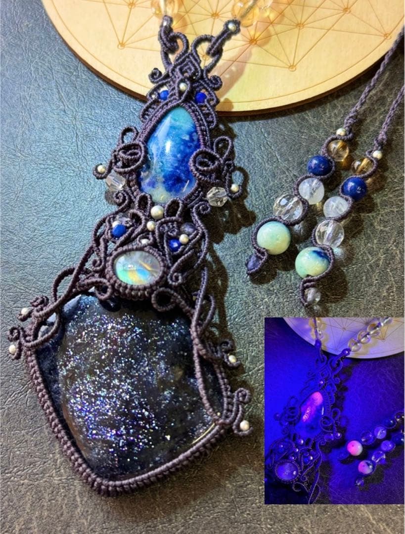 専用☆アイオライトサンストーン＆アフガナイト＆ムーンストーンのマクラメネックレス