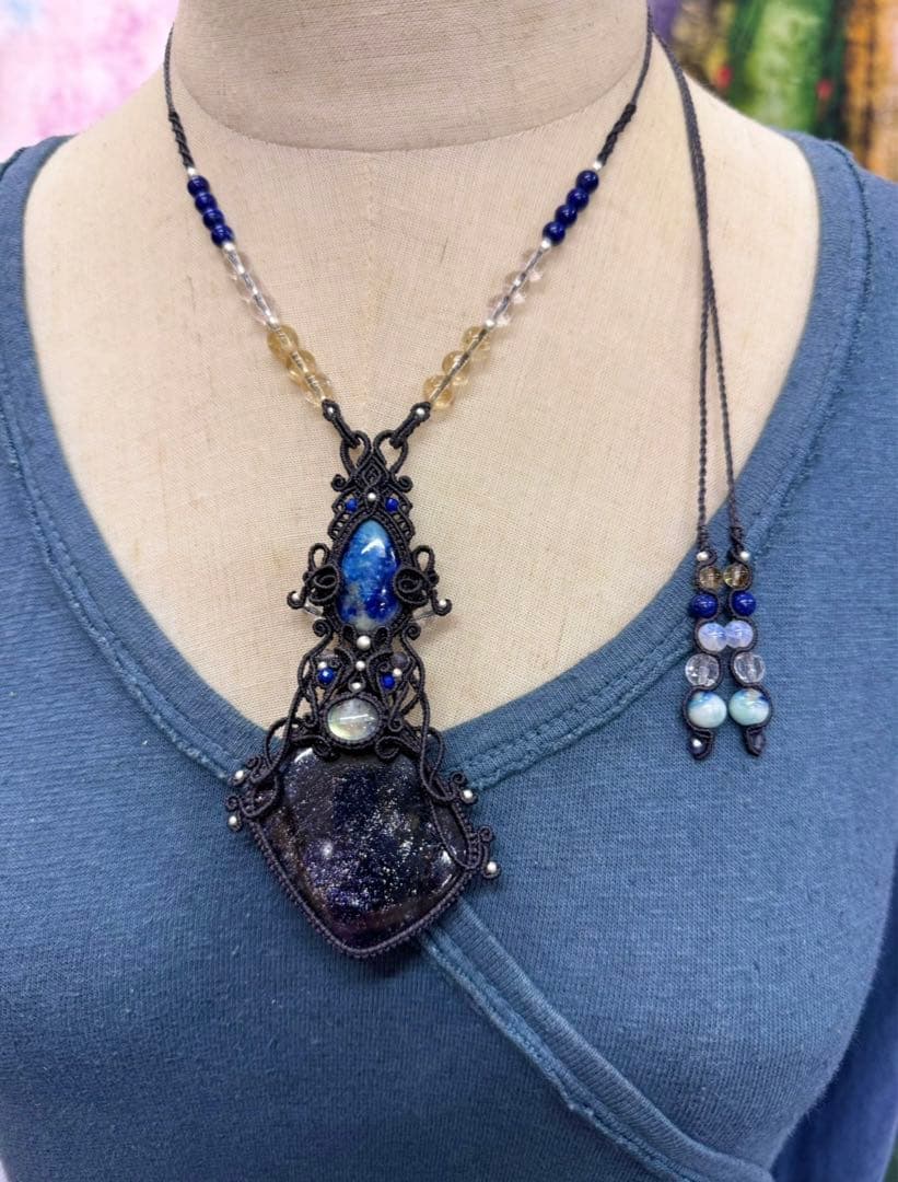 専用☆アイオライトサンストーン＆アフガナイト＆ムーンストーンのマクラメネックレス