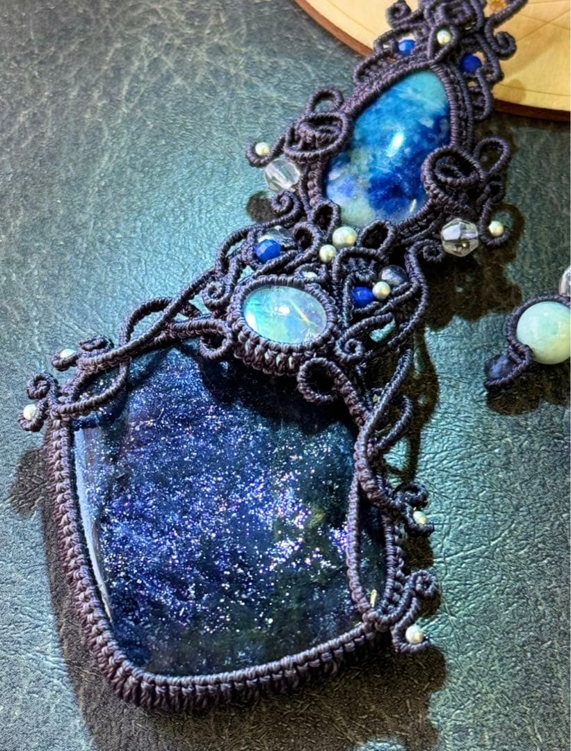 専用☆アイオライトサンストーン＆アフガナイト＆ムーンストーンのマクラメネックレス