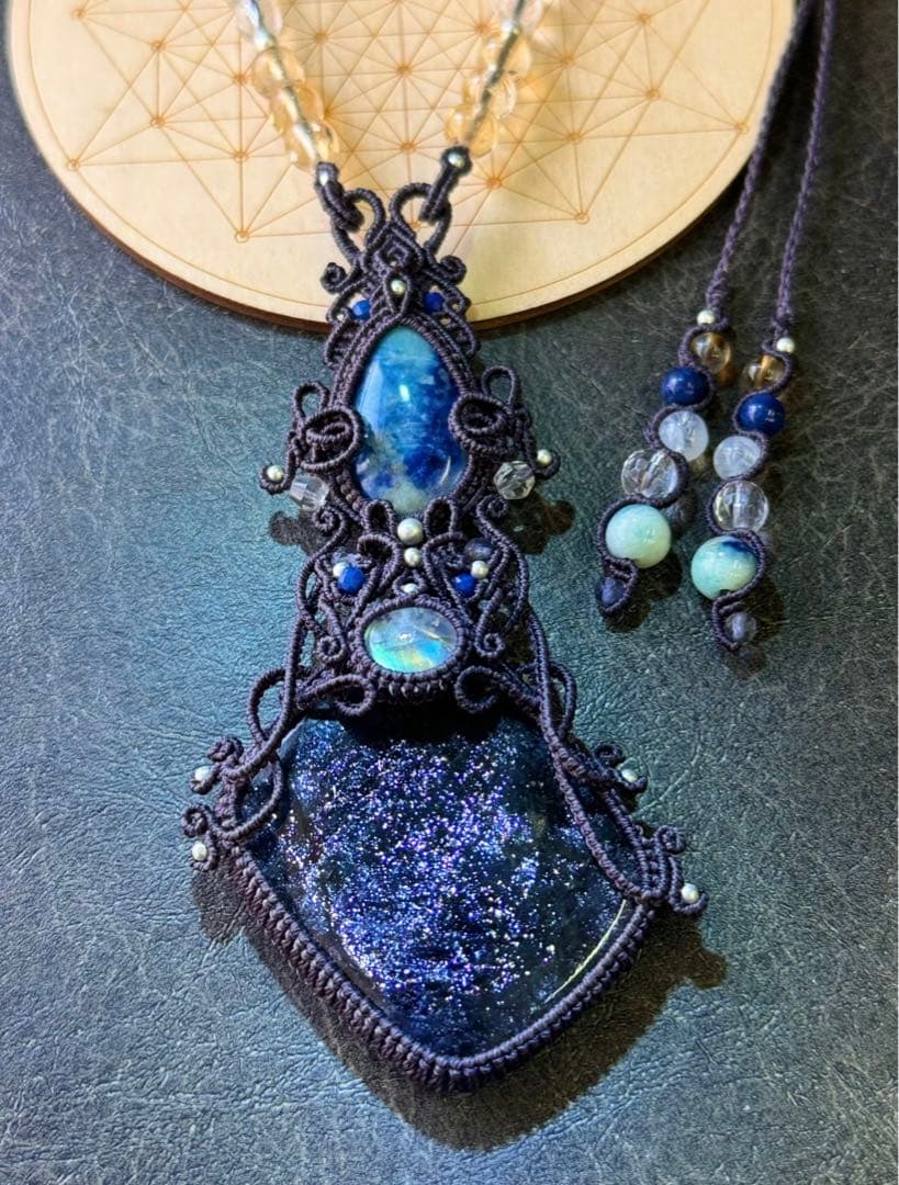 専用☆アイオライトサンストーン＆アフガナイト＆ムーンストーンのマクラメネックレス