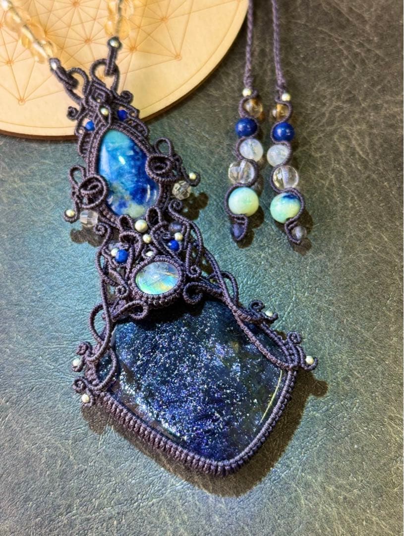 専用☆アイオライトサンストーン＆アフガナイト＆ムーンストーンのマクラメネックレス