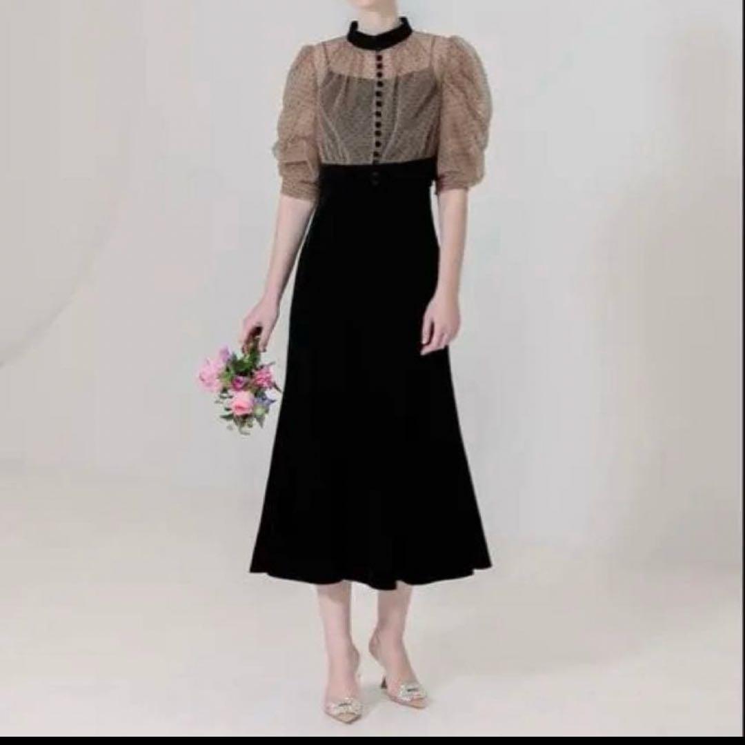 【Leja】ドット柄ボレロマーメードワンピースセットアップロングドレス