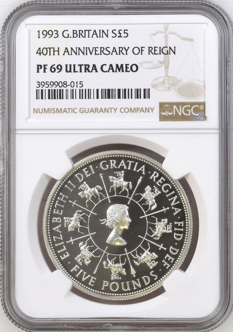 1993 イギリス エリザベス2世 5ポンド銀貨 NGC PF69 ヤングヤング