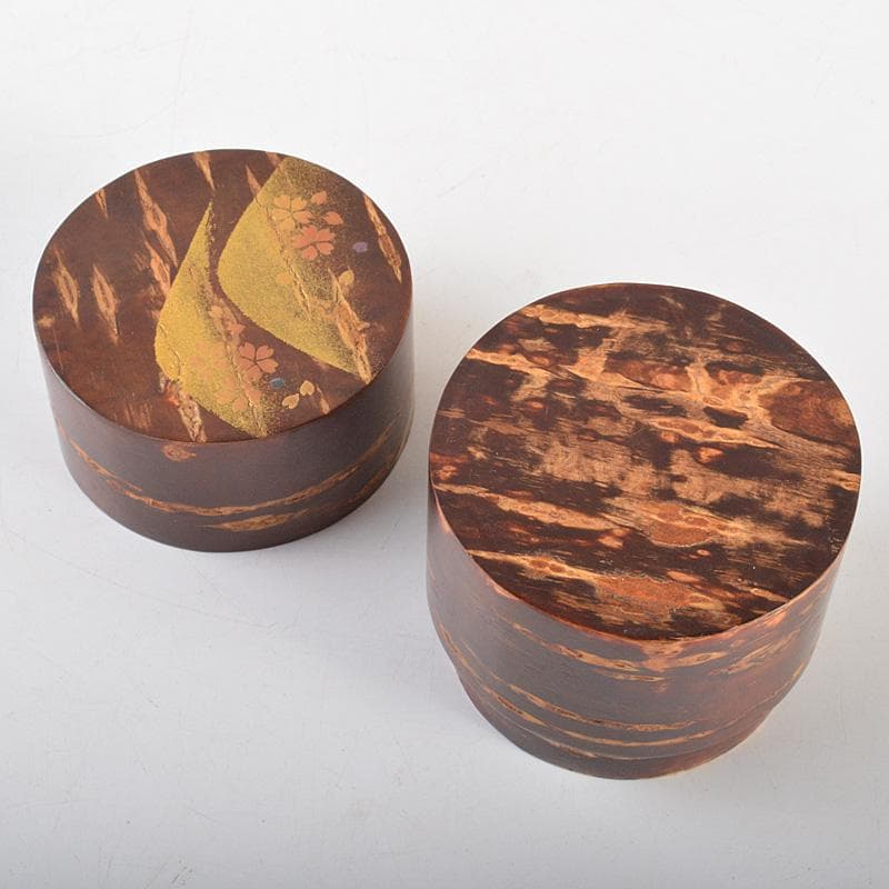 茶道具　越前塗　中出松峰作　螺鈿装飾　遠山桜蒔絵　桜中次　棗　共箱　V　6433